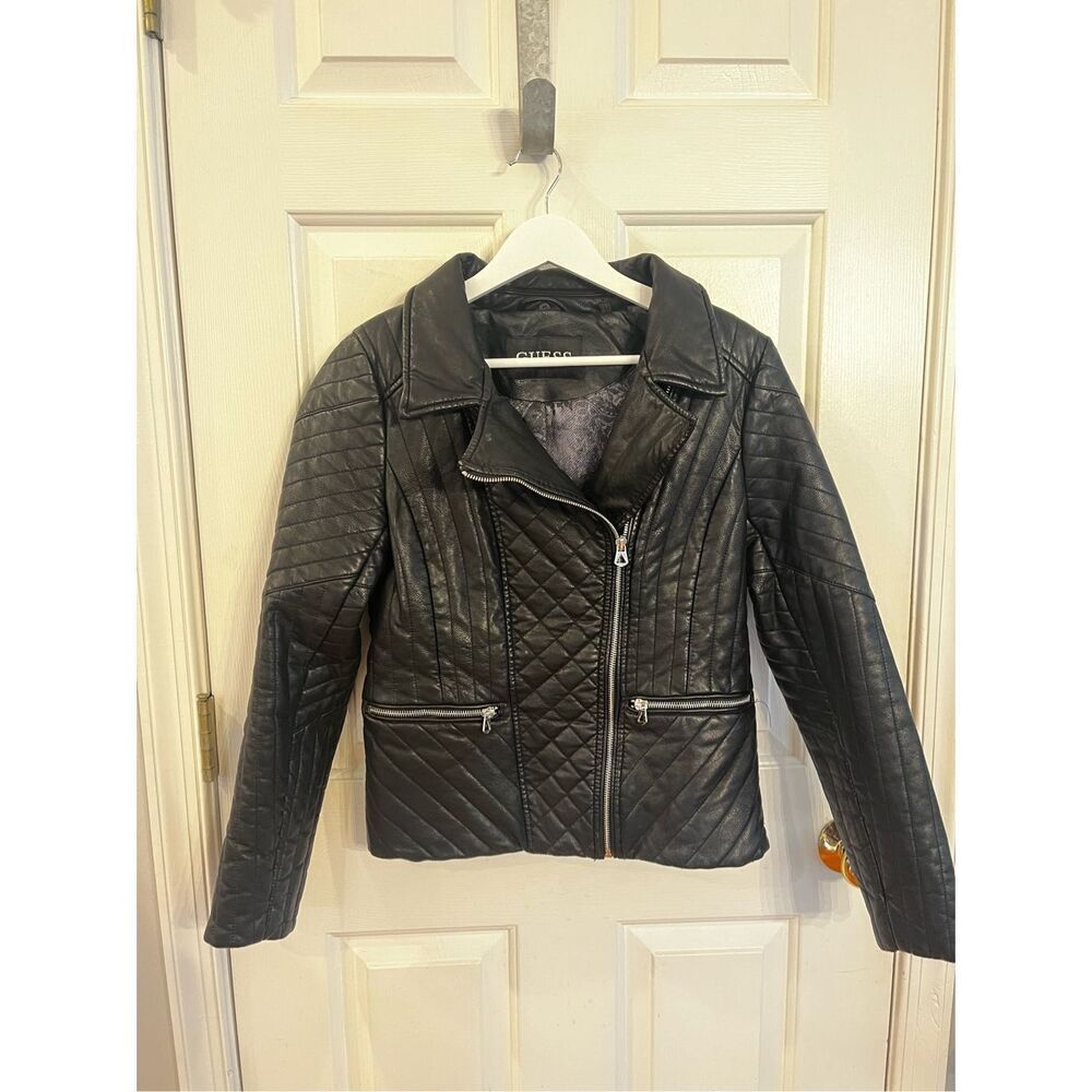 Maybe Black White Accent Leather Racing Jacket sz 2 or US L EUC